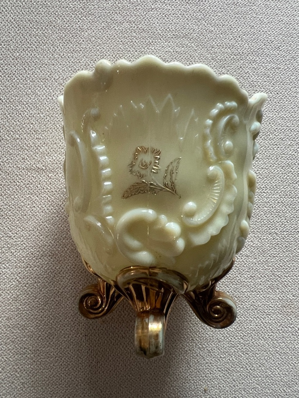 Antique Cream Glass bowl with feet with Gold Accents